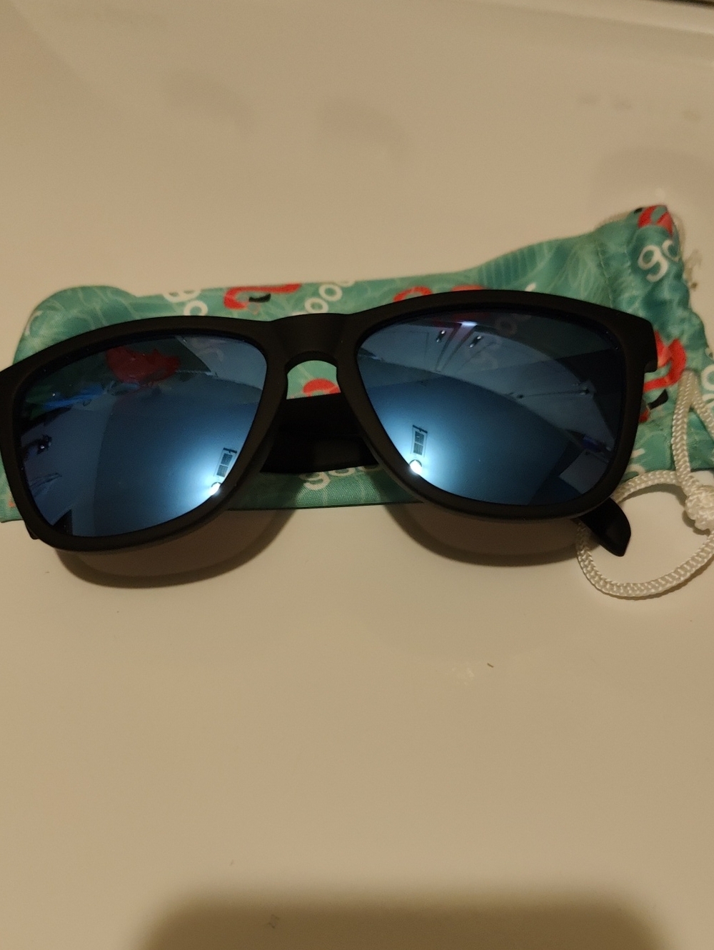 Men's Black Sunglasses with Blue Mirrored Lenses